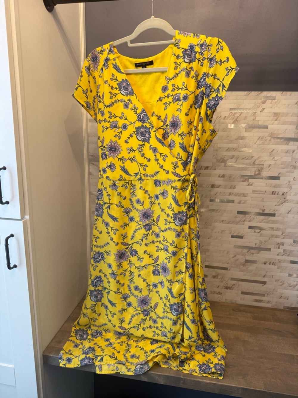 Yellow Floral Wrap Dress BANANA REPUBLIC 16